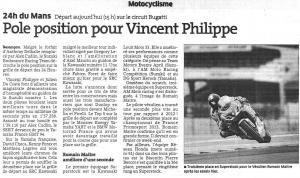 Pôle Position pour Vincent Philippe